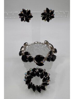 Vintage Verified Juliana D&E Black Parure Set Bracelet Brooch Earrings AB